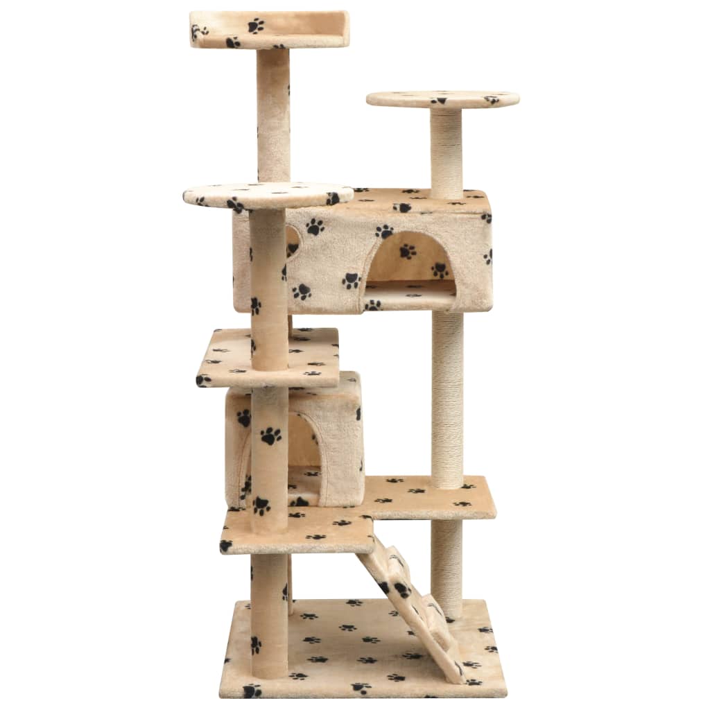 Katzen-Kratzbaum 125 cm Pfoten-Aufdruck Beige