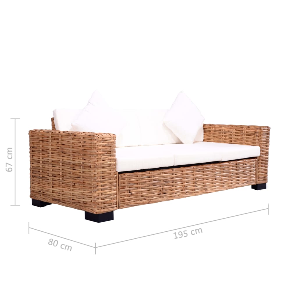 3-Sitzer-Sofa Natürliches Rattan