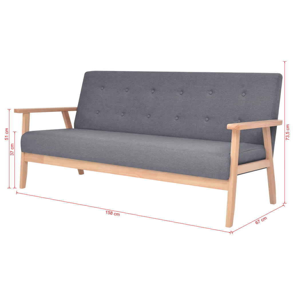 Sofa-Set 2-tlg. Stoff Dunkelgrau