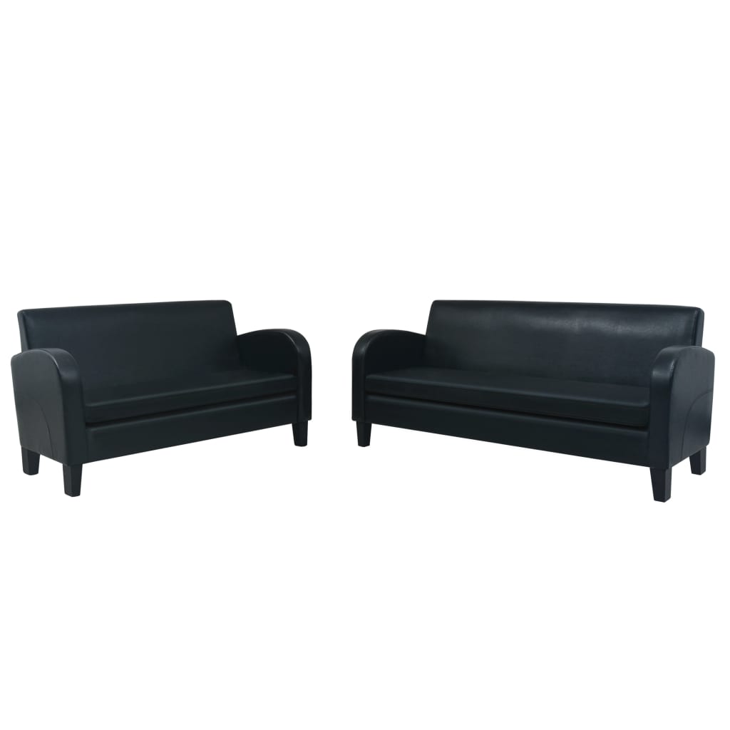 2-tlg. Sofa-Set Kunstleder Schwarz