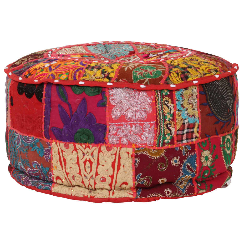 Patchwork Sitzpouf Rund Baumwolle Handgefertigt 40x20 cm Rot