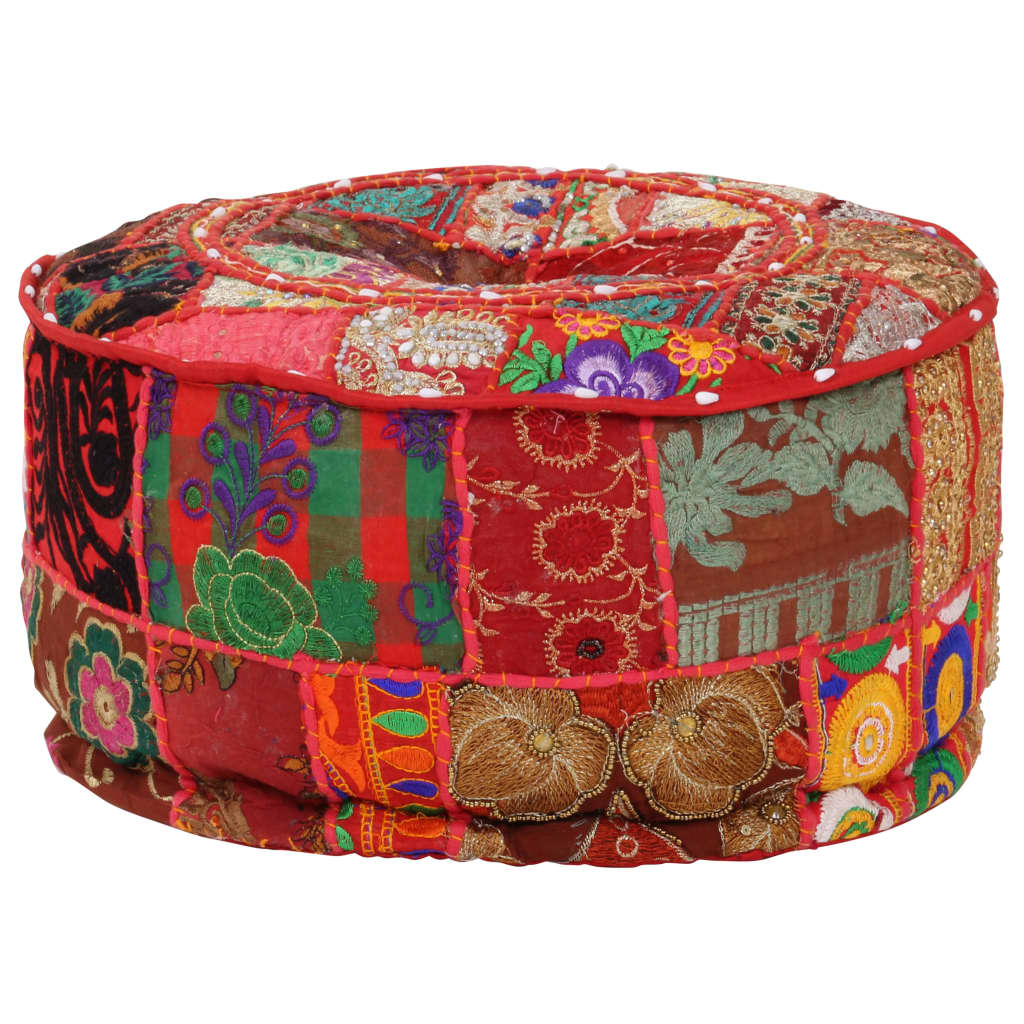 Patchwork Sitzpouf Rund Baumwolle Handgefertigt 40x20 cm Rot