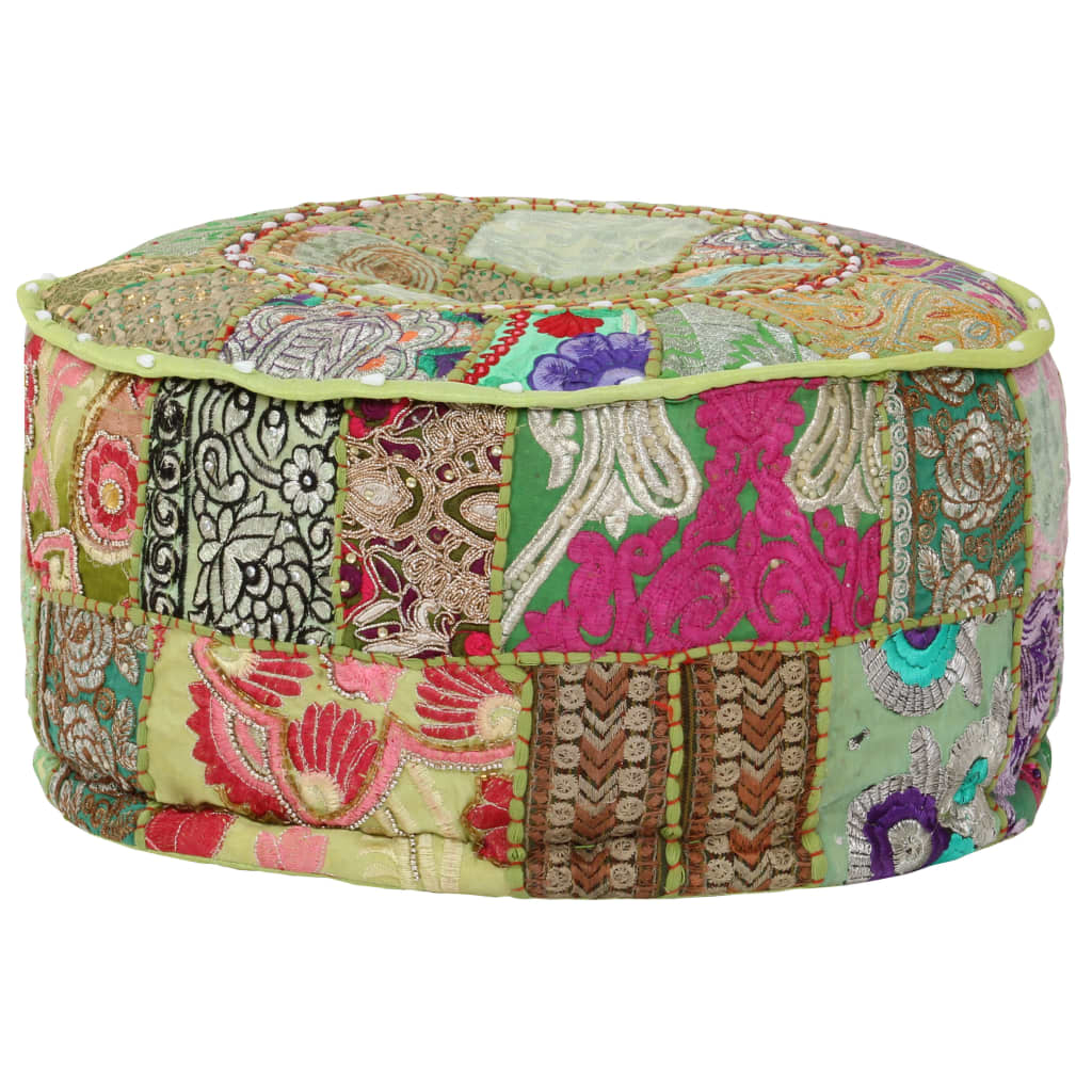 Patchwork Sitzpouf Rund Baumwolle Handgefertigt 40x20 cm Grün