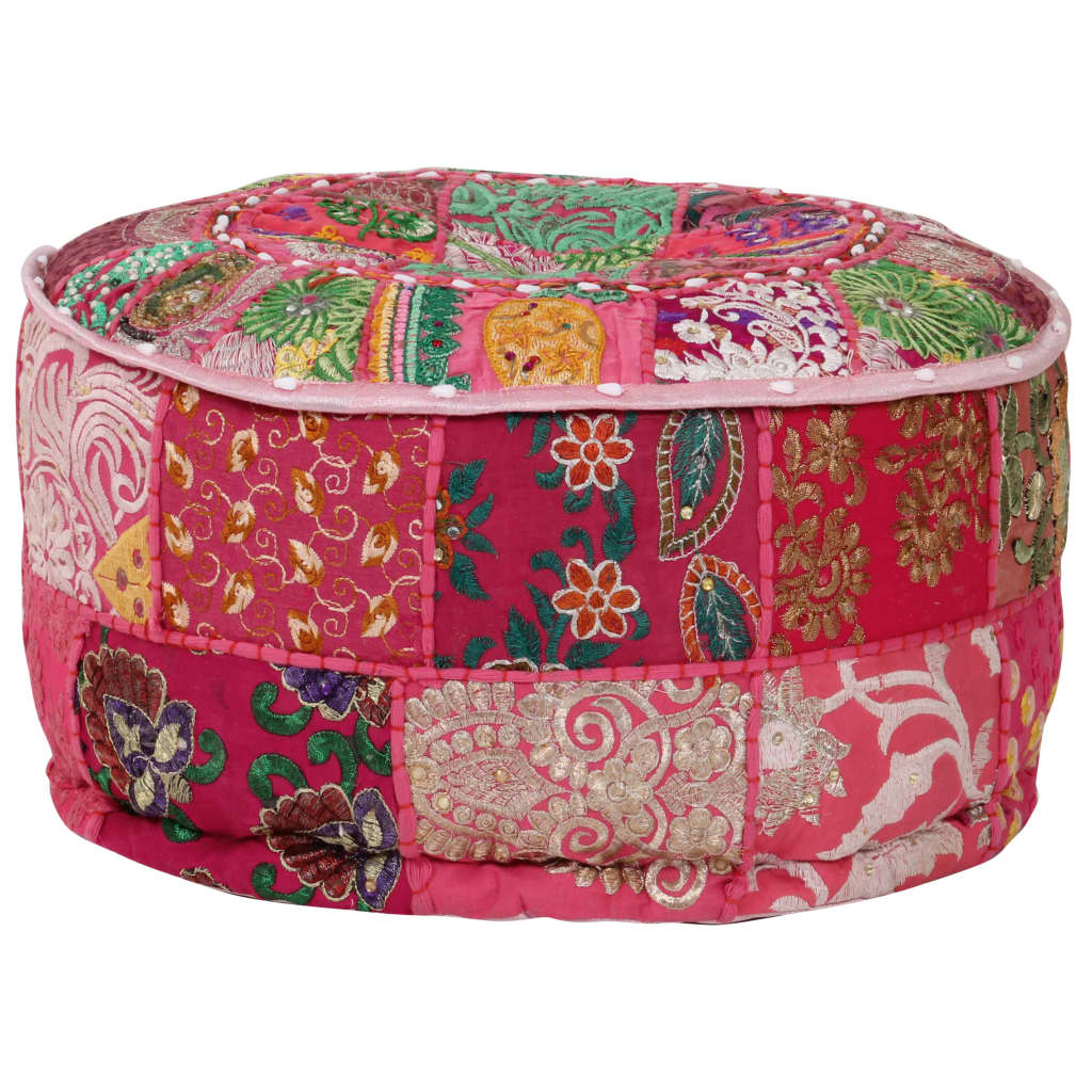 Patchwork Sitzpouf Rund Baumwolle Handgefertigt 40x20 cm Rosa