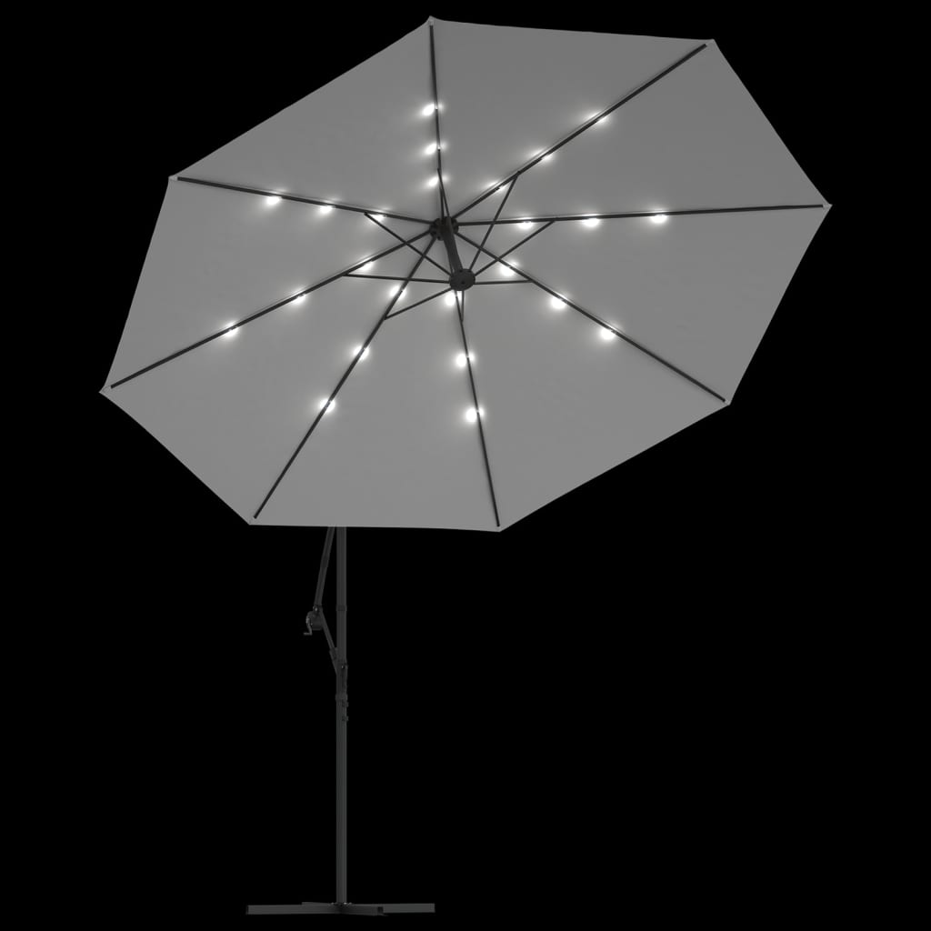 Ampelschirm mit LED-Leuchten und Metall-Mast 350 cm Sandfarben