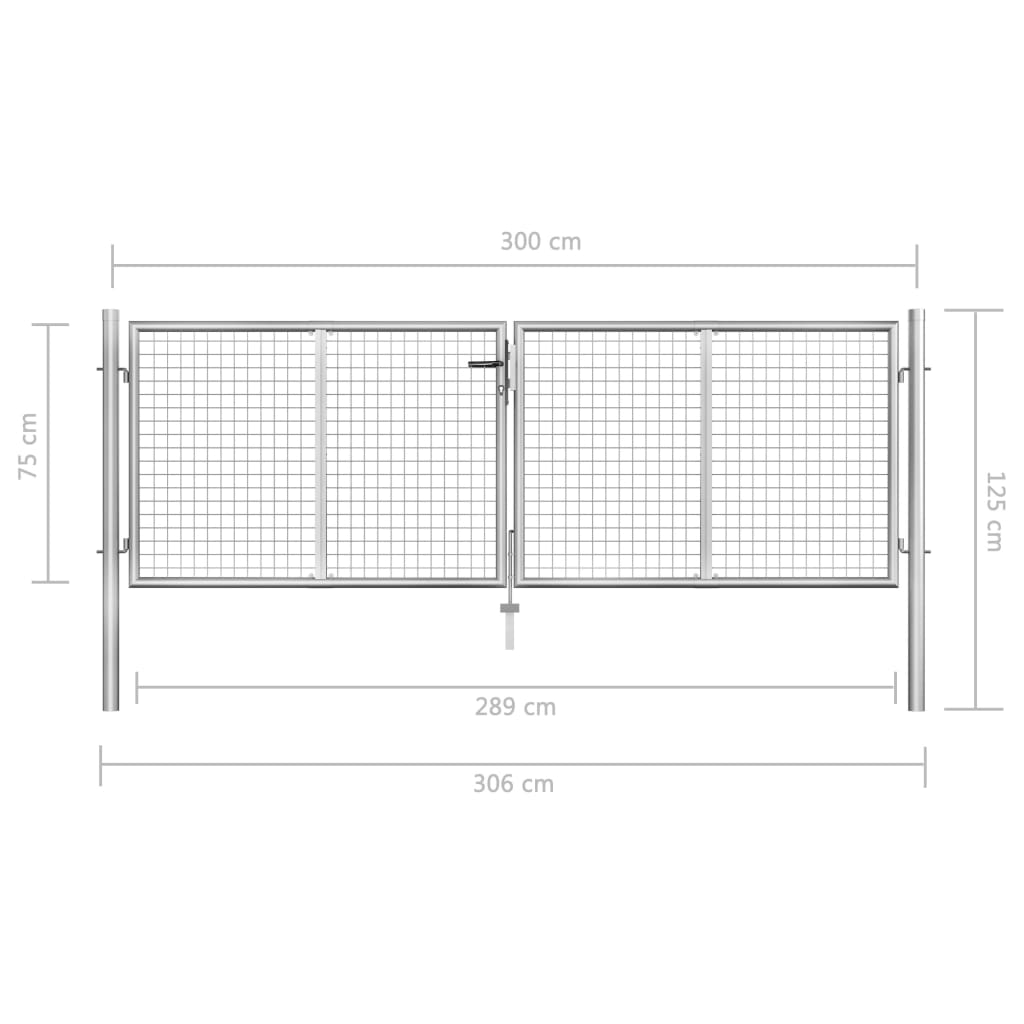 Gartentor Verzinkter Stahl 306 x 125 cm Silbern