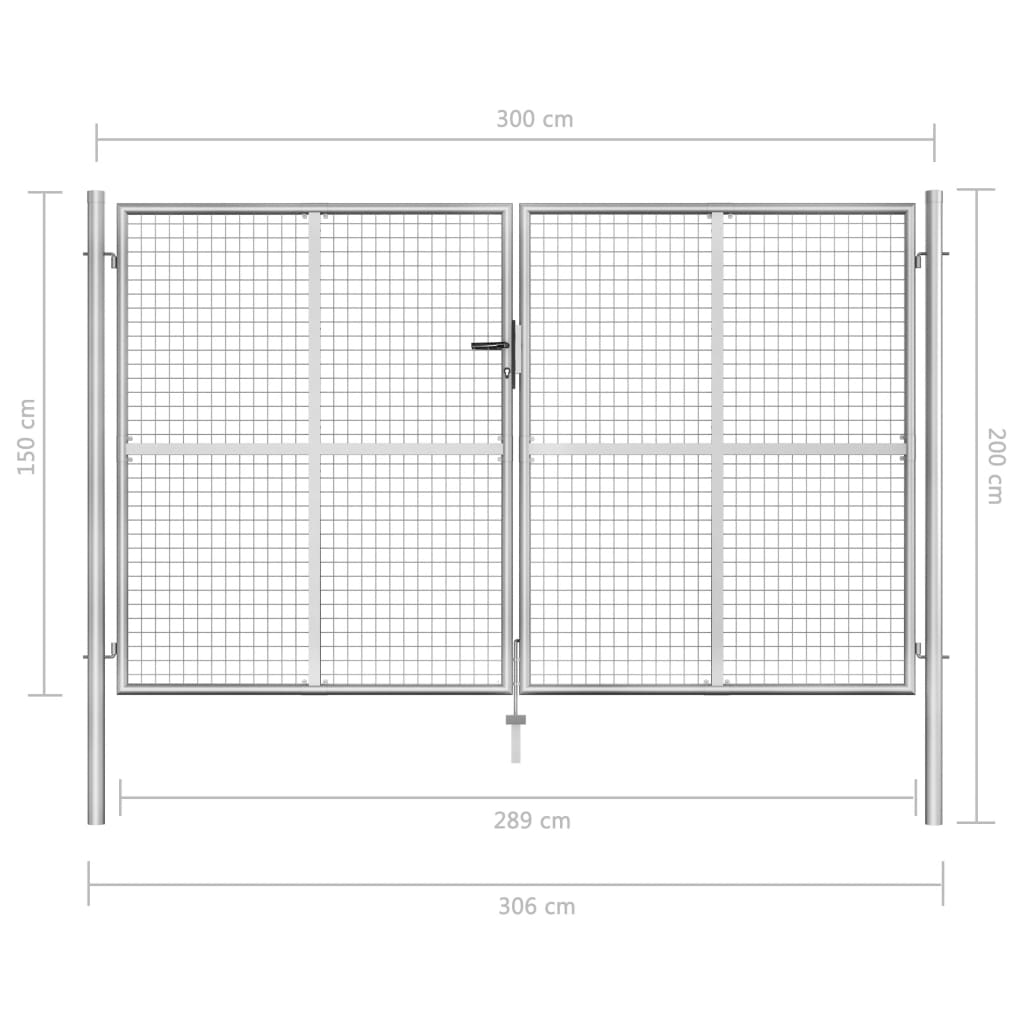 Gartentor Verzinkter Stahl 306 x 200 cm Silbern