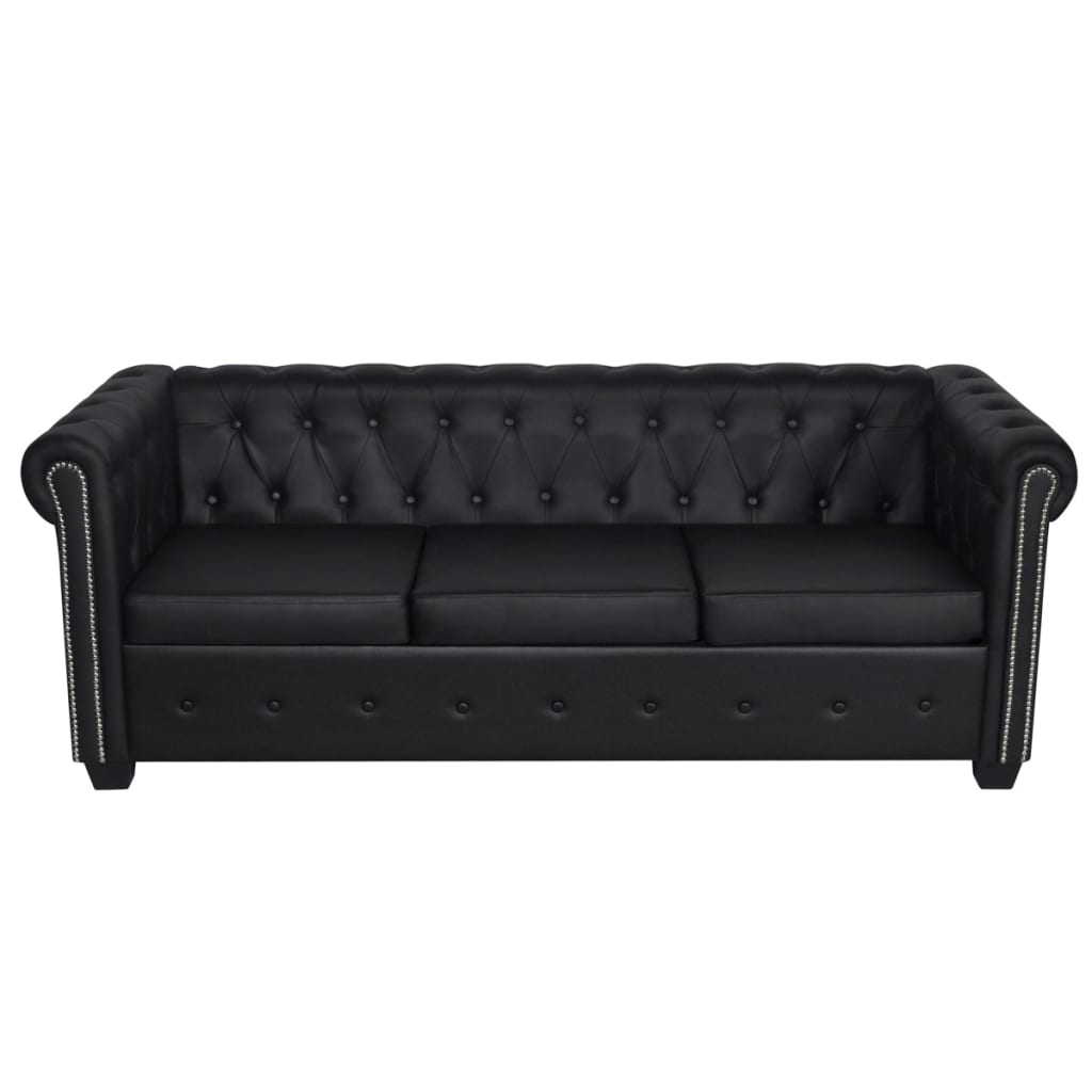 Chesterfield-Sofas 2-Sitzer und 3-Sitzer Kunstleder Schwarz