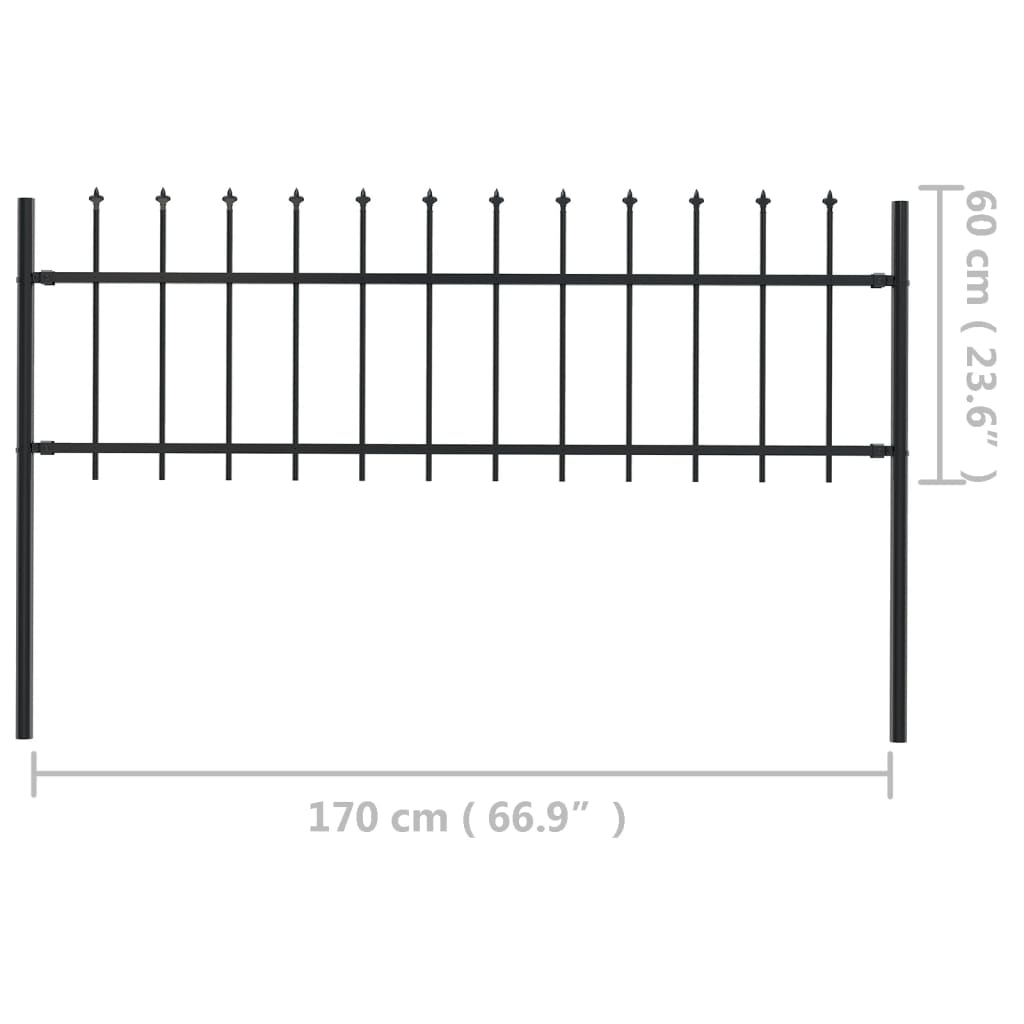 Gartenzaun mit Speerspitzen Stahl 1,7 x 0,6 m Schwarz