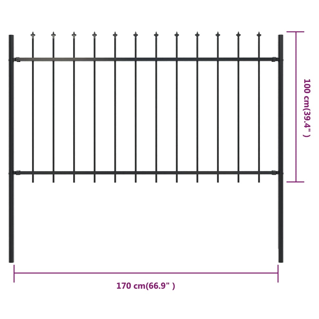 Gartenzaun mit Speerspitzen Stahl 1,7 x 1 m Schwarz