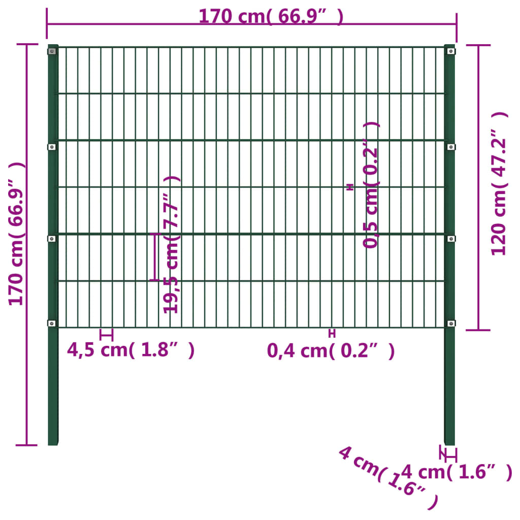 Zaunfeld mit Pfosten Eisen 1,7 x 1,2 m Grün