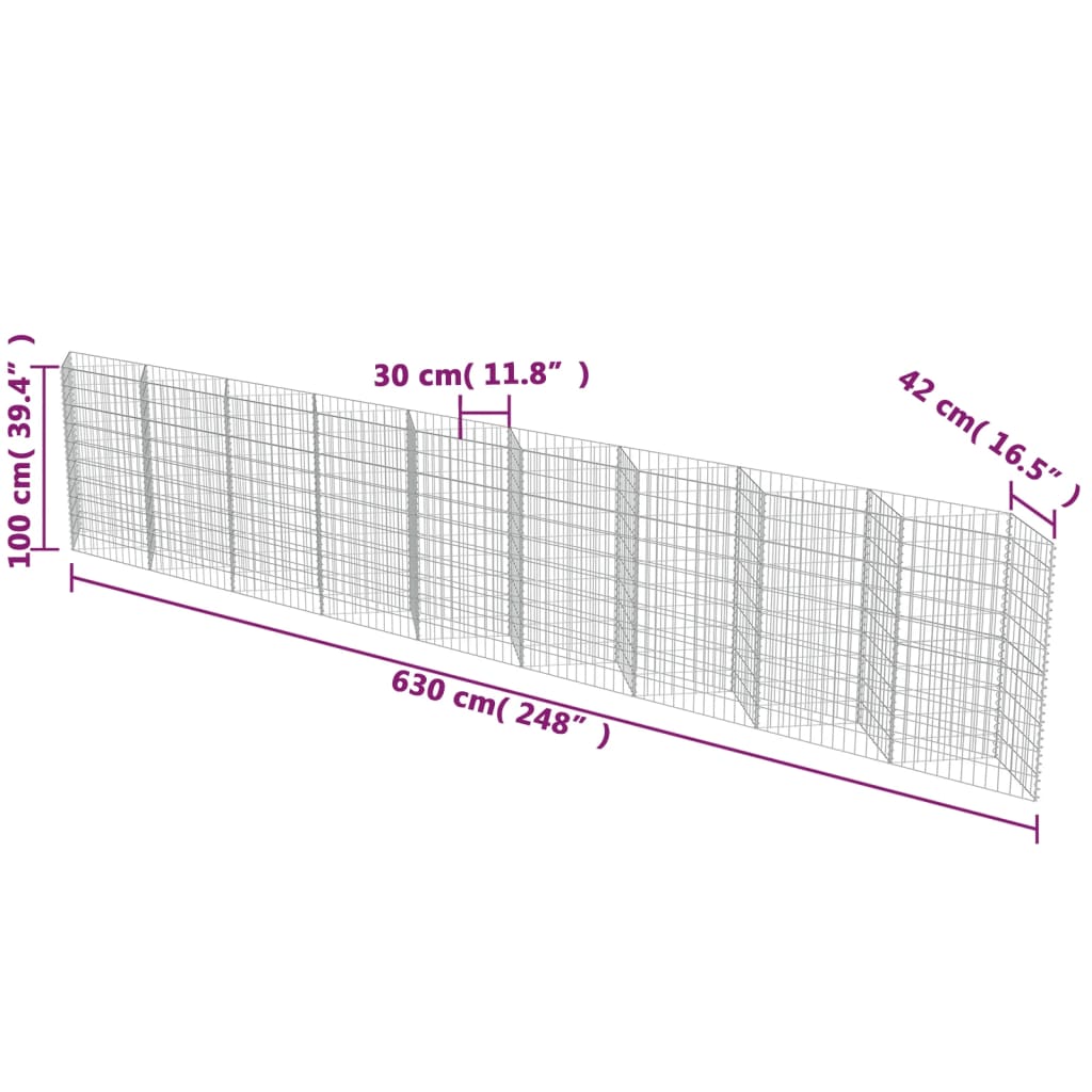 Gabionenwand Verzinkter Stahl 630×30×100 cm