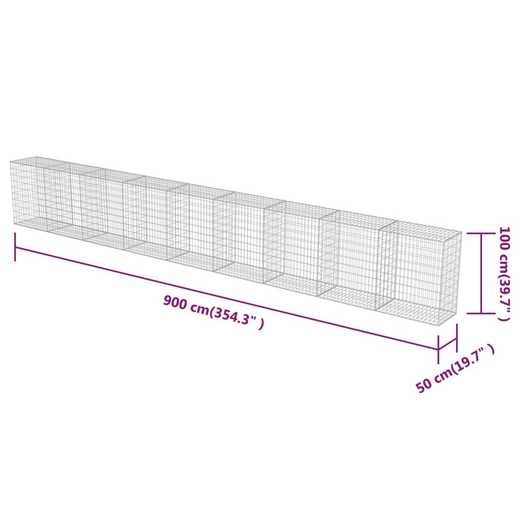 Gabionenwand mit Abdeckung Verzinkter Stahl 900×50×100 cm