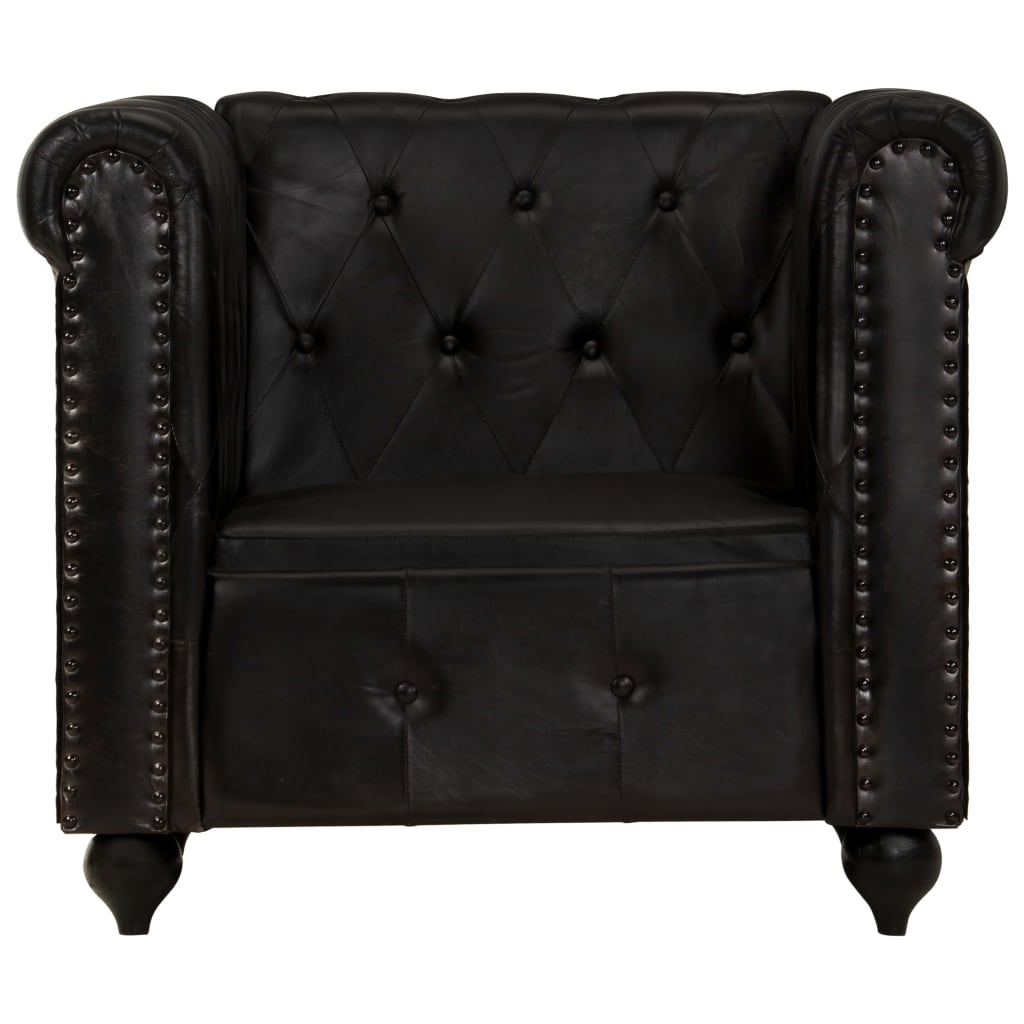 Chesterfield-Sessel Schwarz Echtleder