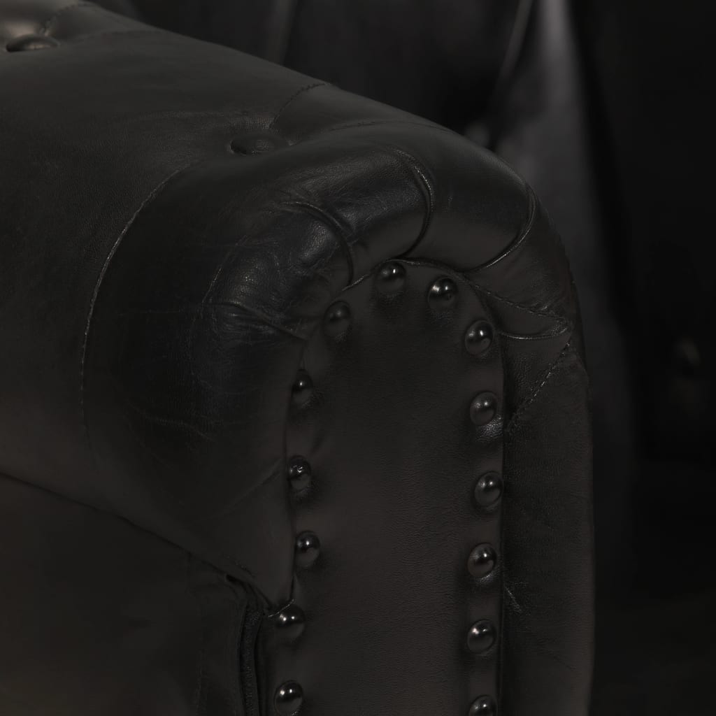 Chesterfield-Sessel Schwarz Echtleder