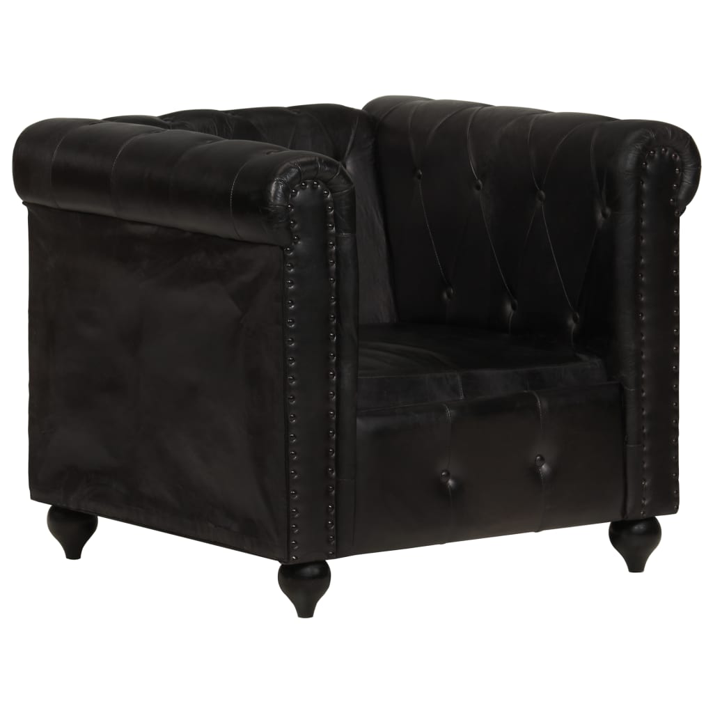 Chesterfield-Sessel Schwarz Echtleder