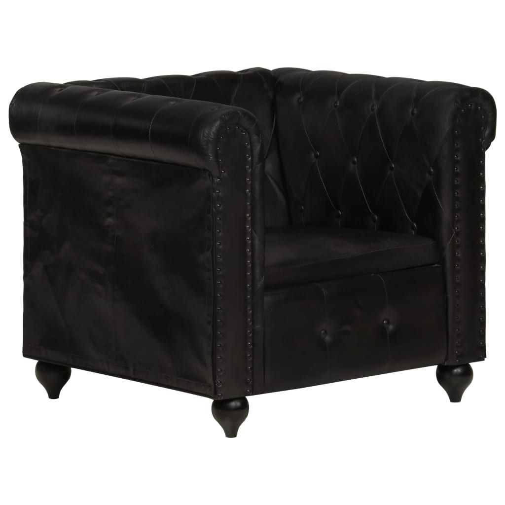 Chesterfield-Sessel Schwarz Echtleder