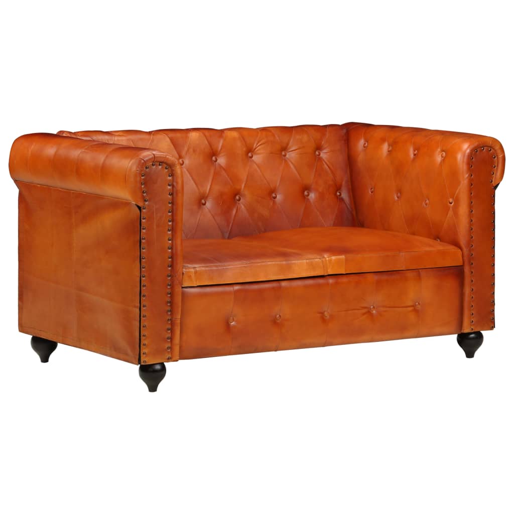 Chesterfield-Sofa 2-Sitzer Hellbraun Echtleder