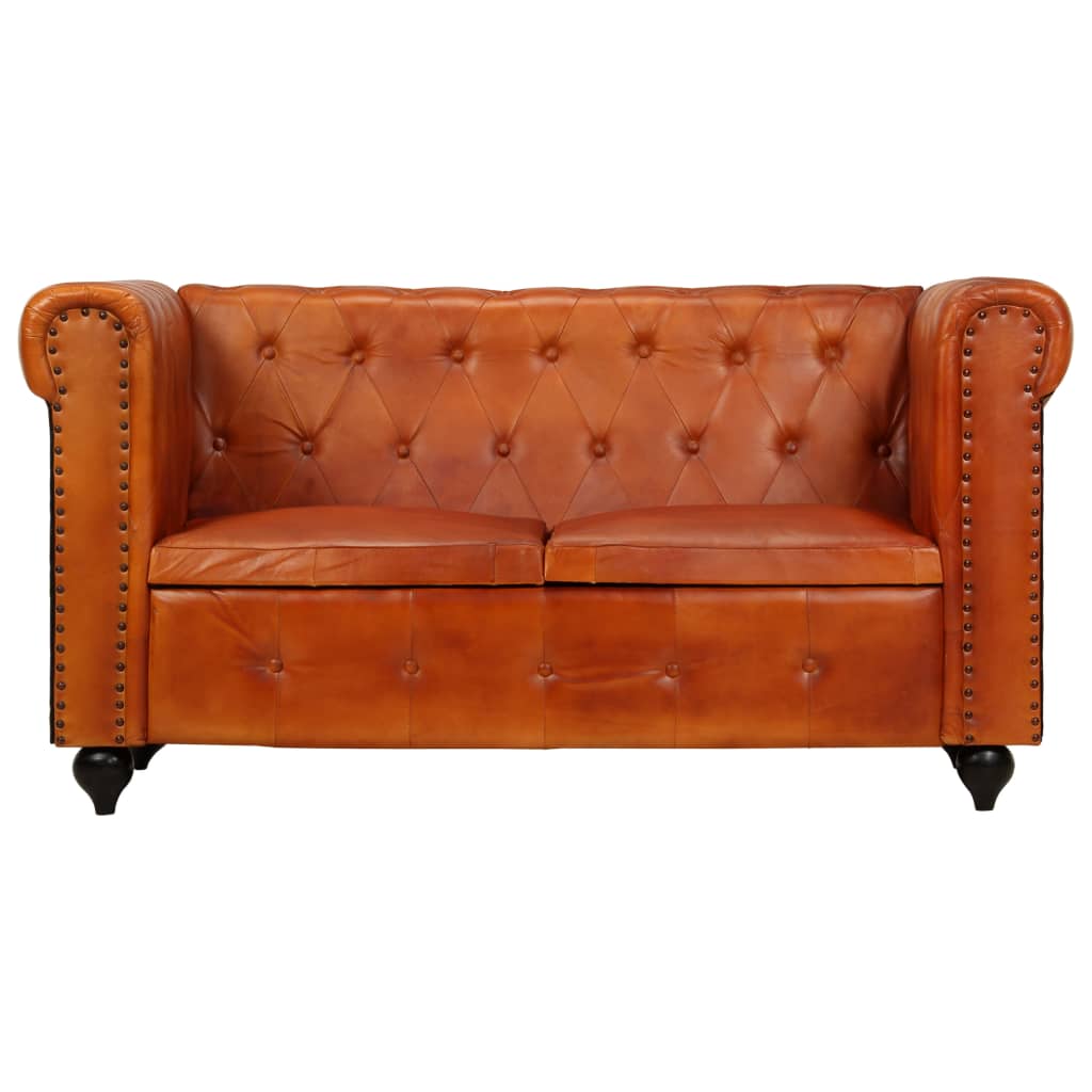 Chesterfield-Sofa 2-Sitzer Hellbraun Echtleder