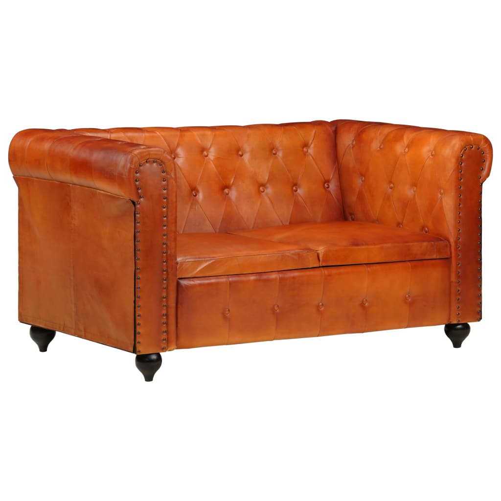 Chesterfield-Sofa 2-Sitzer Hellbraun Echtleder