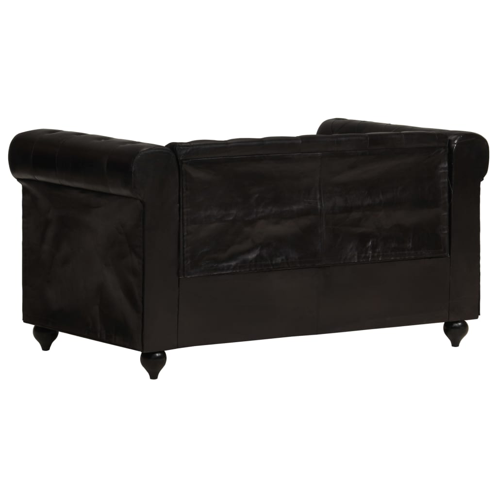 Chesterfield-Sofa 2-Sitzer Schwarz Echtleder