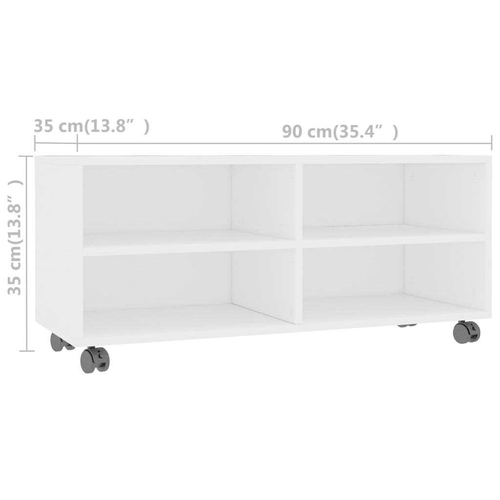 TV-Schrank mit Rollen Weiß 90x35x35 cm Holzwerkstoff