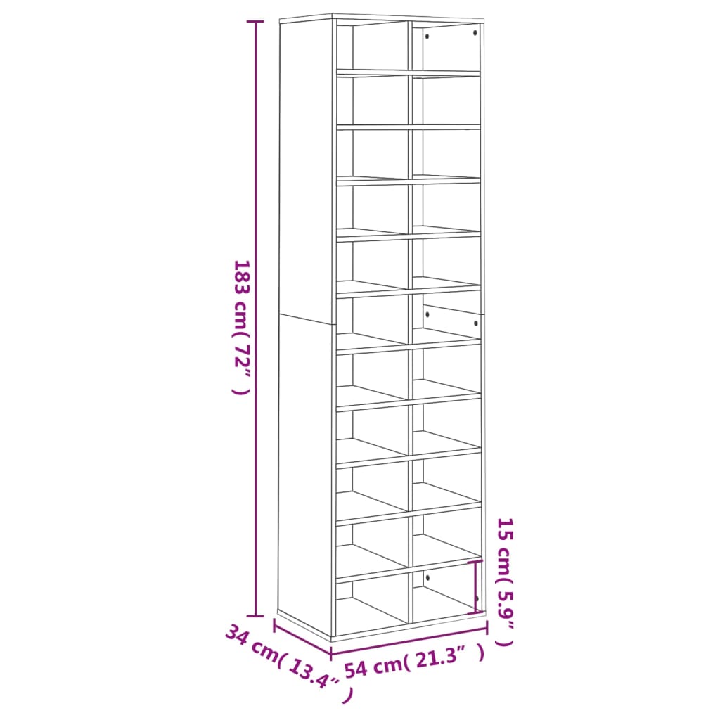 Schuhschrank Schwarz 54x34x183 cm Holzwerkstoff