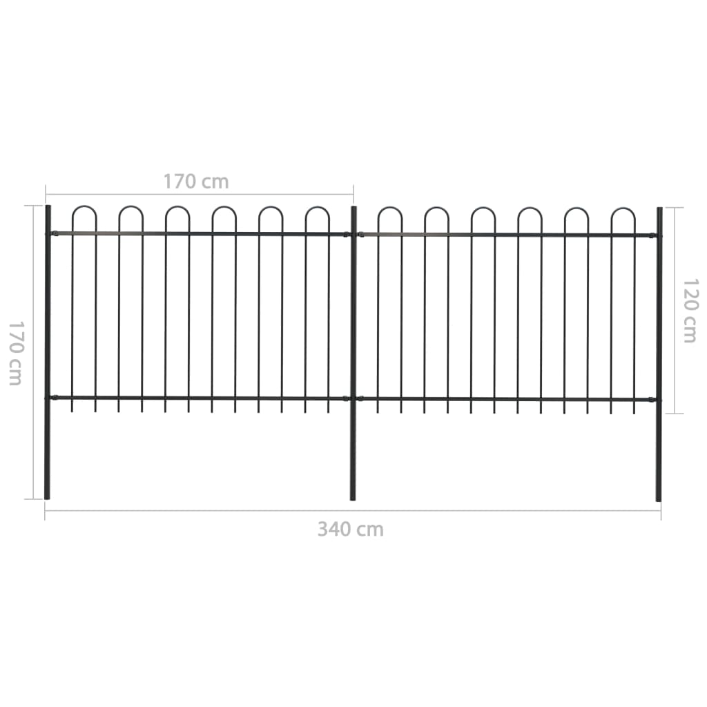 Gartenzaun mit Bügel-Design Stahl 3,4 x 1,2 m Schwarz