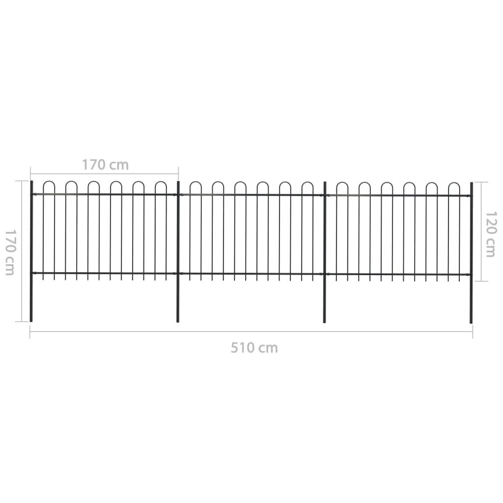 Gartenzaun mit Bügel-Design Stahl 5,1 x 1,2 m Schwarz