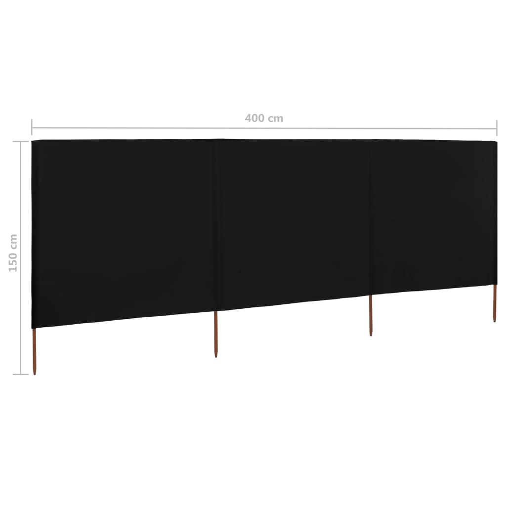 3-teiliges Windschutzgewebe 400 x 120 cm Schwarz