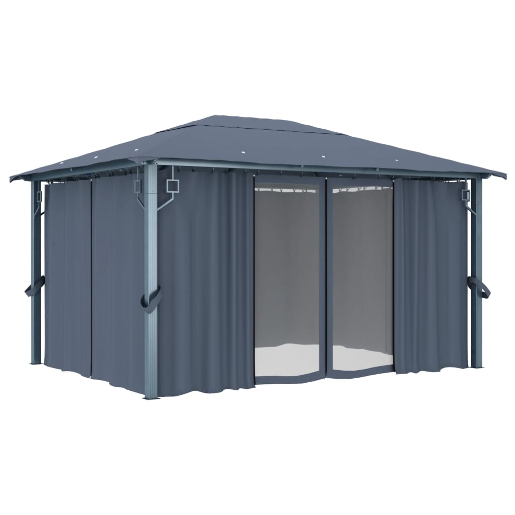 Pavillon mit Vorhängen 400×300 cm Anthrazit Aluminium