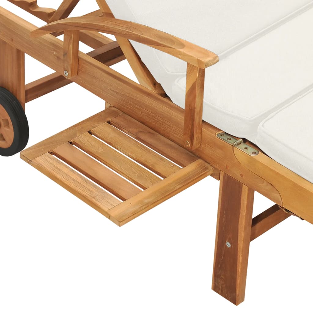 Sonnenliege mit Auflage Massivholz Teak Creme