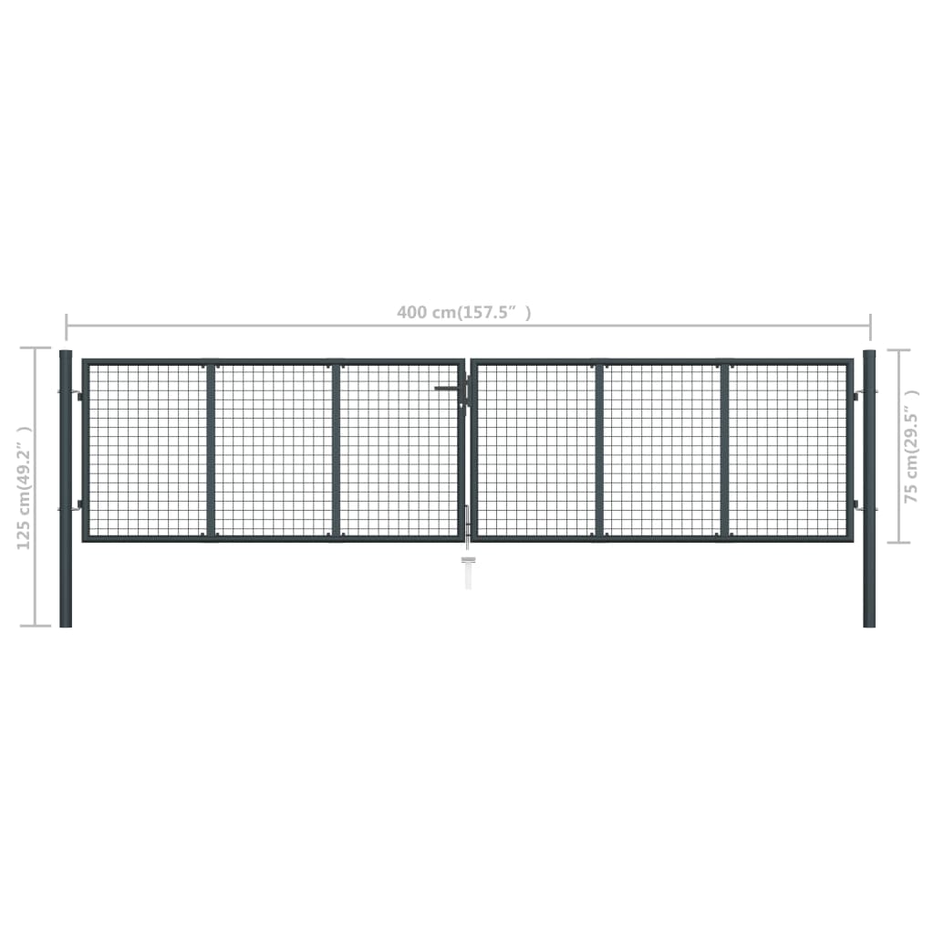 Mesh-Gartentor Verzinkter Stahl 400 x 125 cm Grau