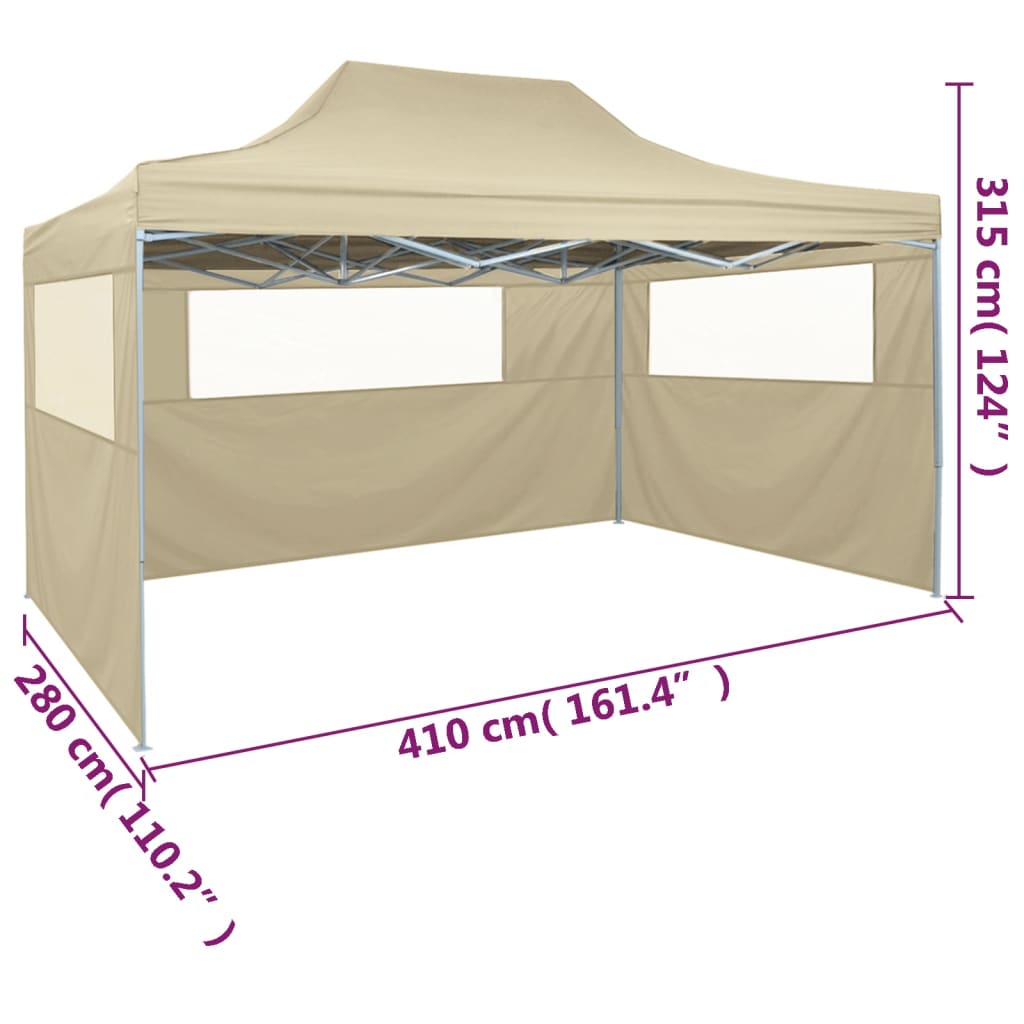 Profi-Partyzelt Faltbar mit 3 Seitenwänden 3×4m Stahl Creme