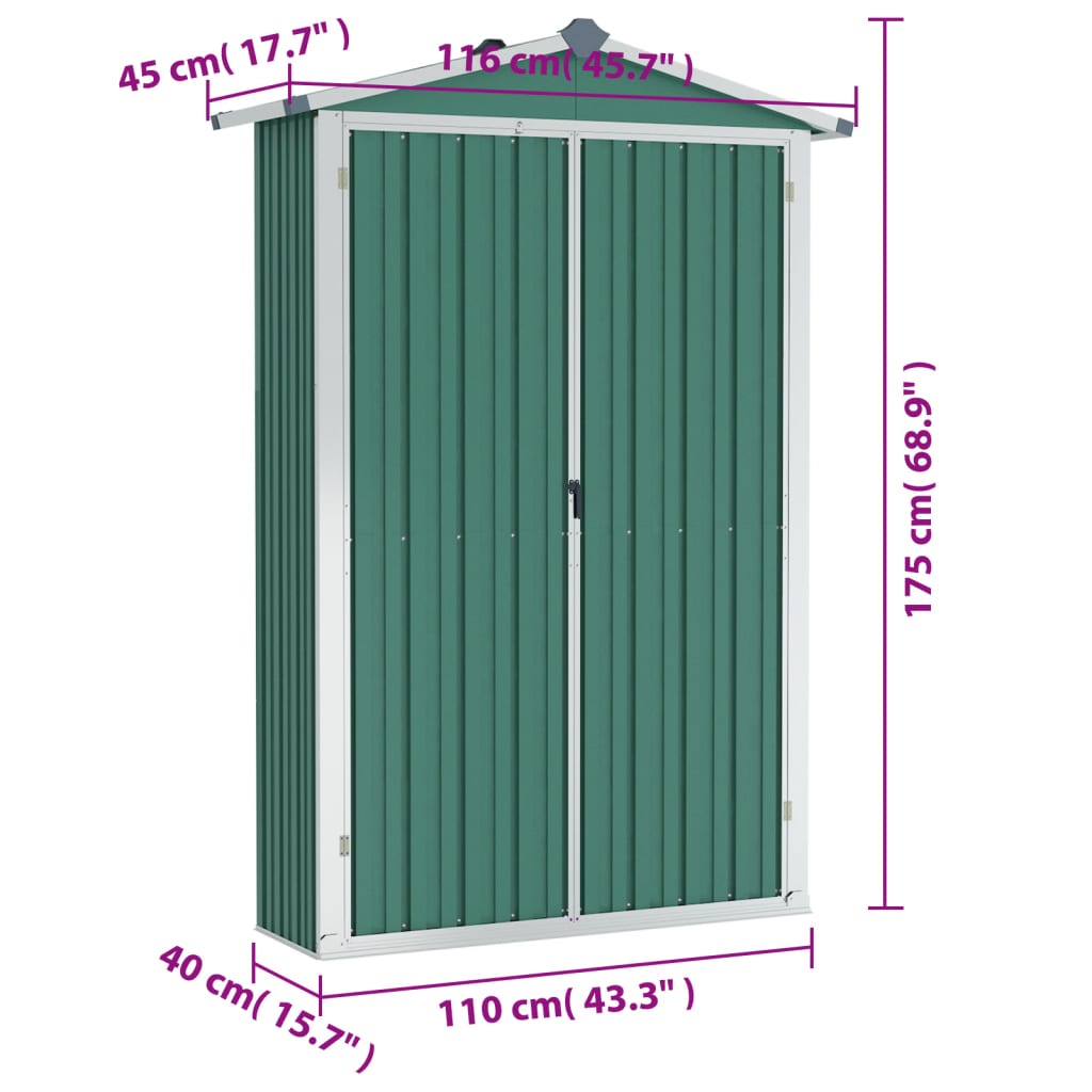 Gerätehaus Grün 116x45x175 cm Verzinkter Stahl