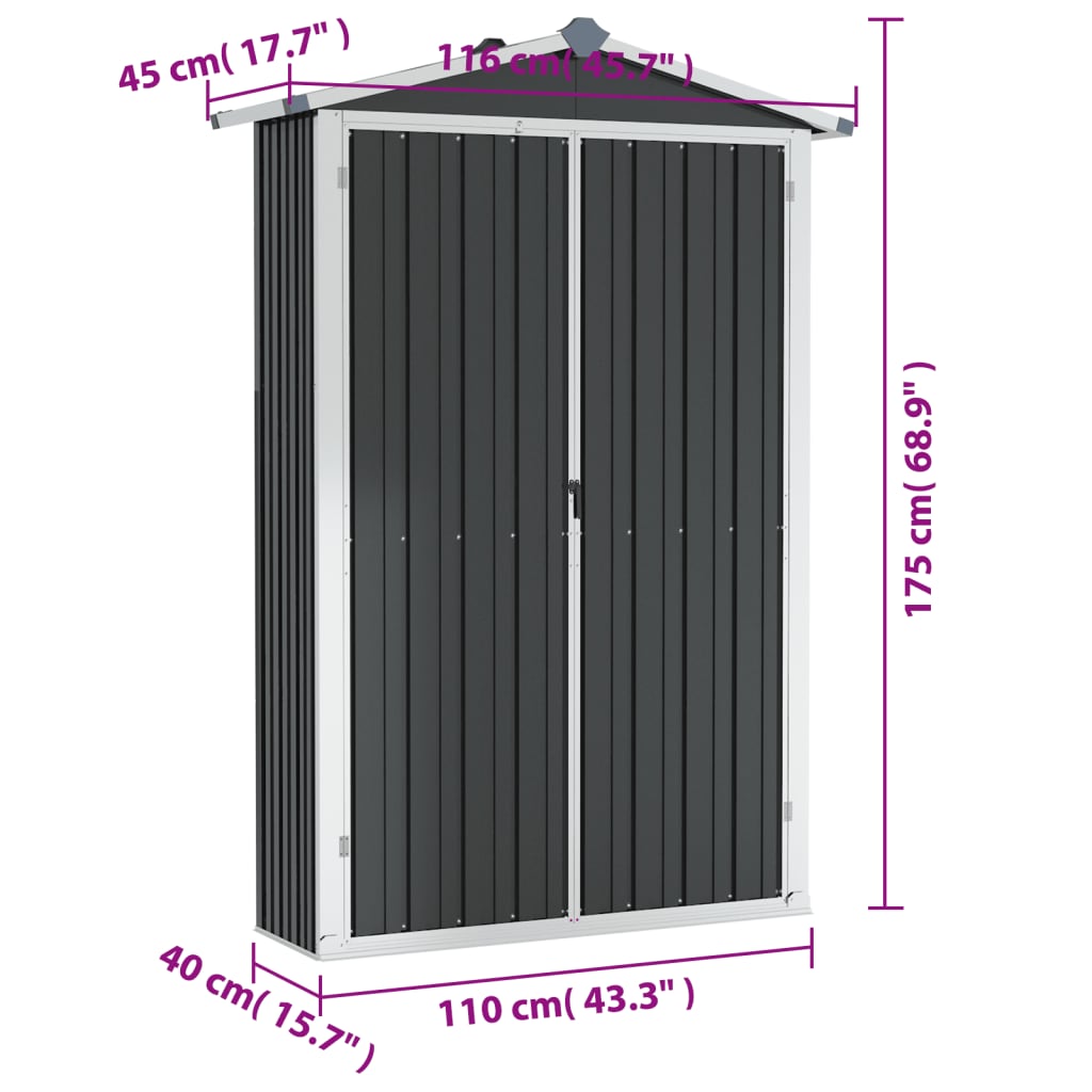 Gerätehaus Anthrazit 116x45x175 cm Verzinkter Stahl