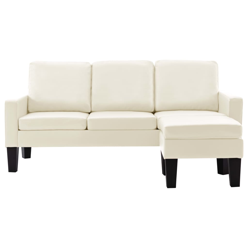 3-Sitzer-Sofa mit Hocker Creme Kunstleder