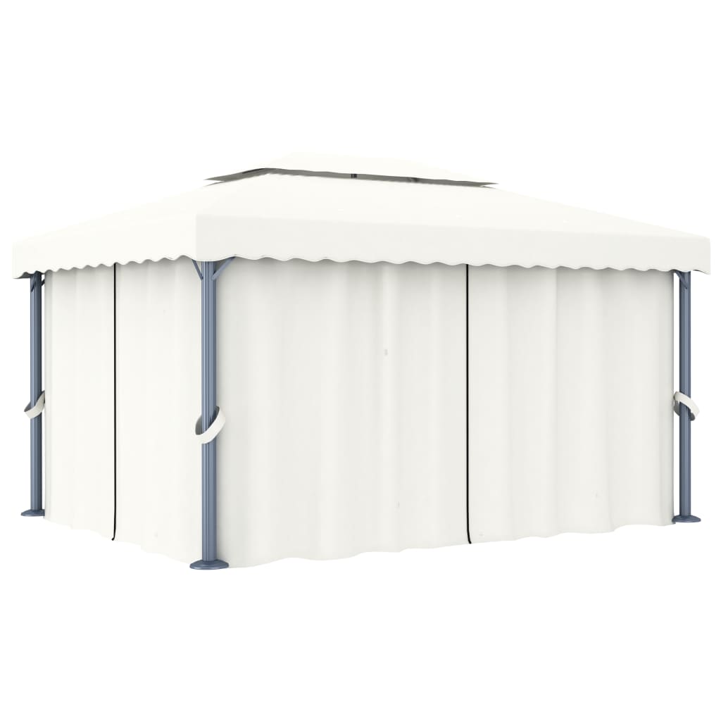 Pavillon mit Vorhang 4x3 m Cremeweiß Aluminium