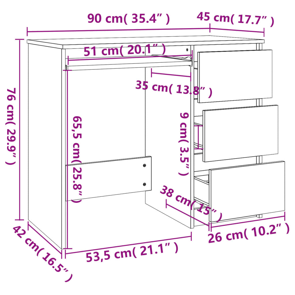 Schreibtisch Weiß 90x45x76 cm Holzwerkstoff