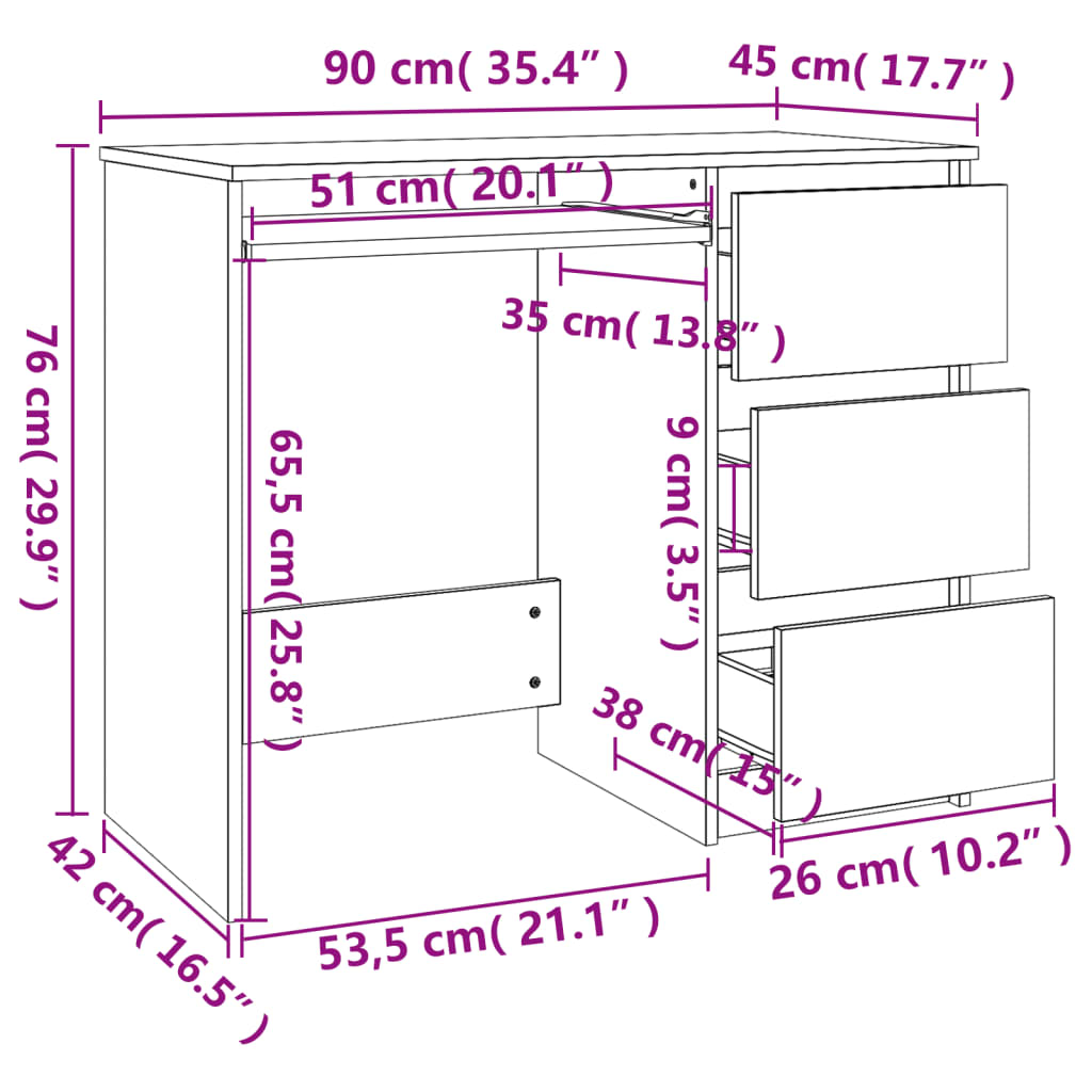 Schreibtisch Sonoma-Eiche 90x45x76 cm Holzwerkstoff