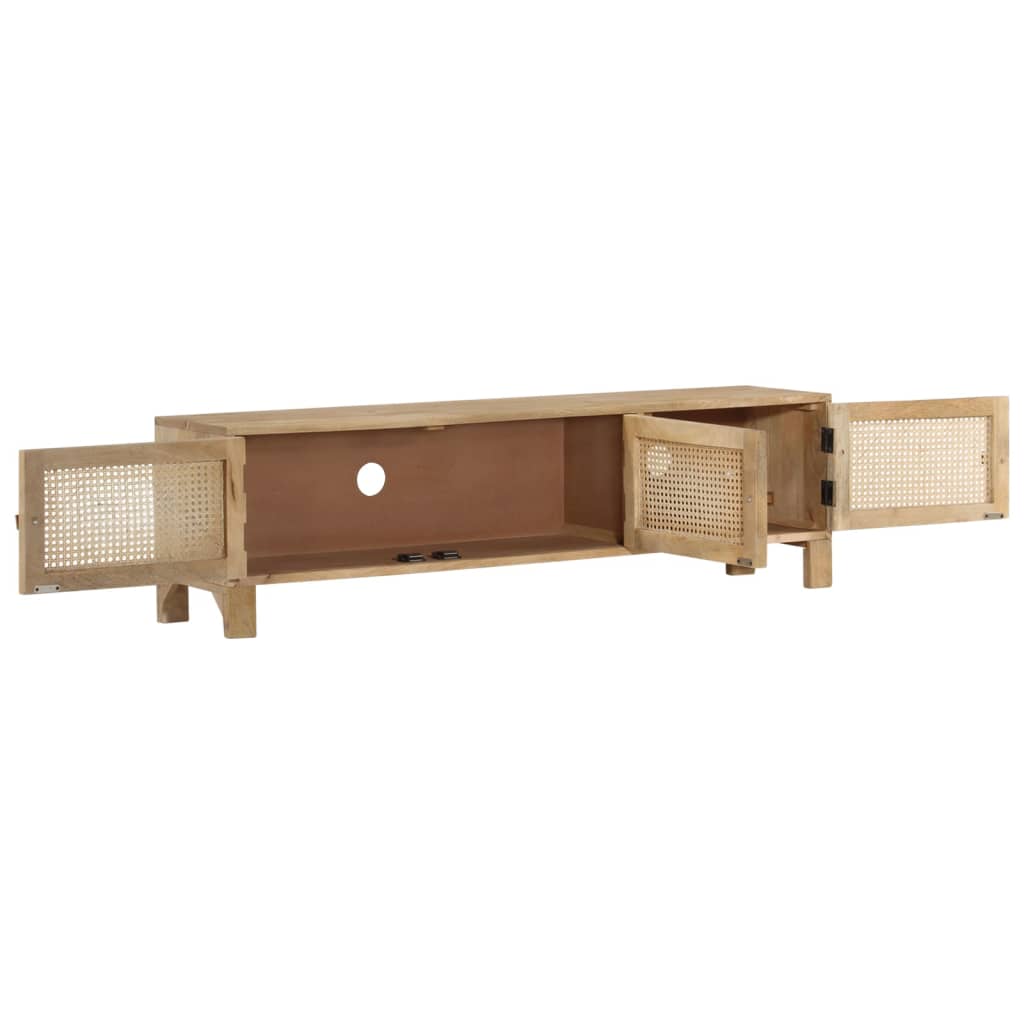 TV-Schrank 140x30x40 cm Mango Massivholz und Rohrgeflecht