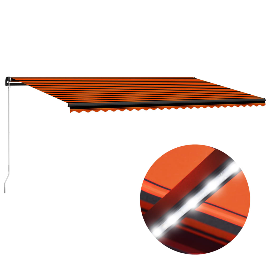 Markise Manuell Einziehbar mit LED 600x300 cm Orange & Braun