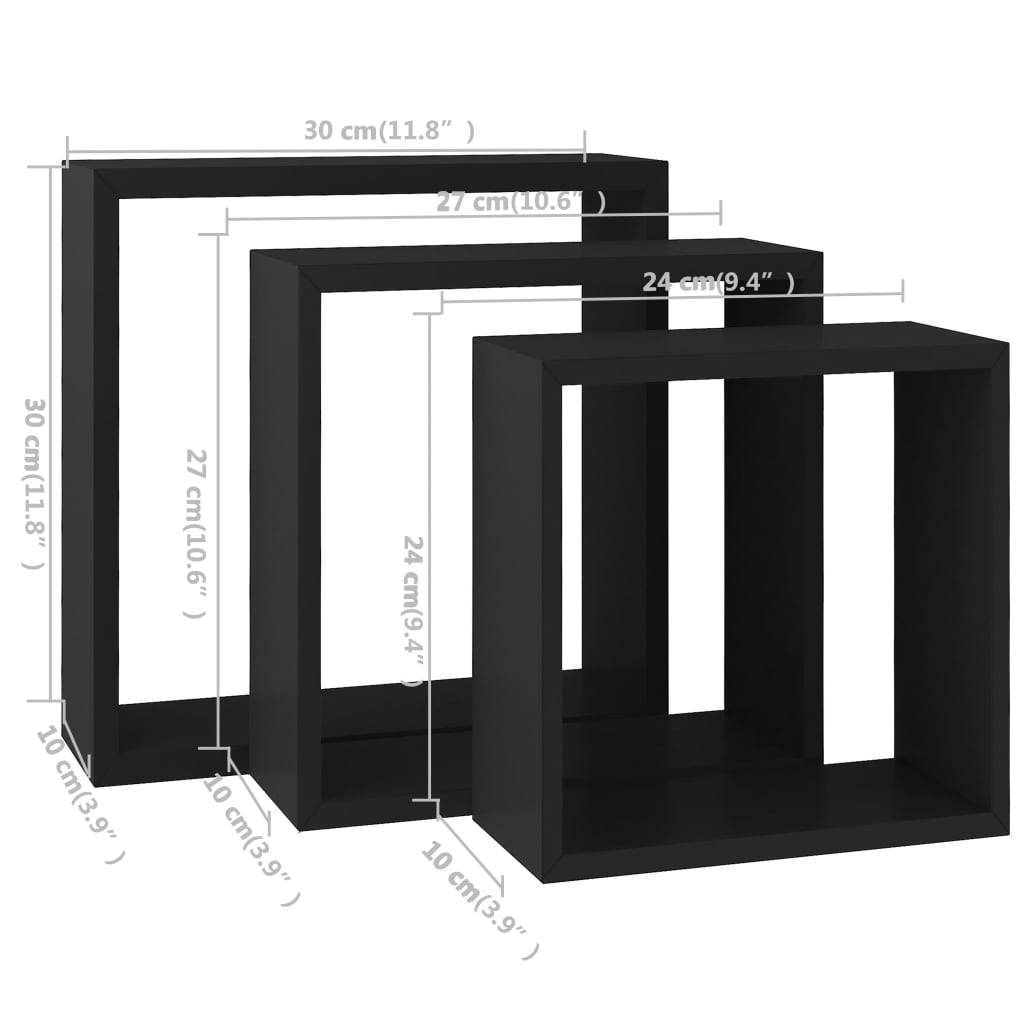 Würfelregale 3 Stk. Schwarz MDF