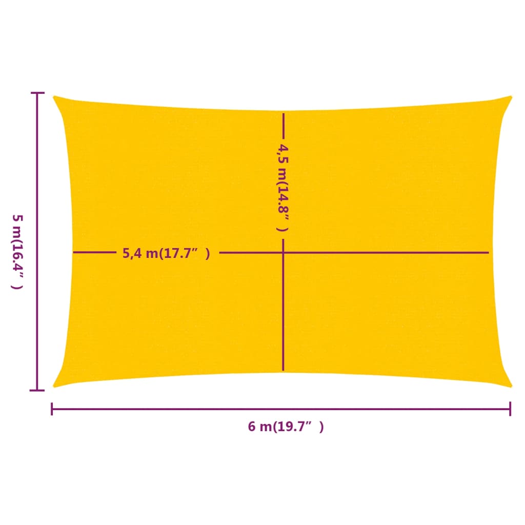 Sonnensegel 160 g/m² Rechteckig Gelb 5x6 m HDPE