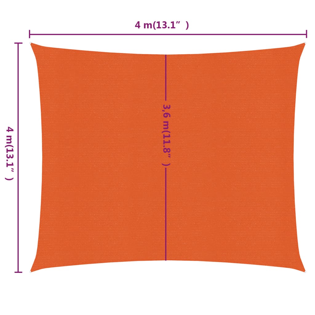 Sonnensegel 160 g/m² Quadratisch Orange 4x4 m HDPE