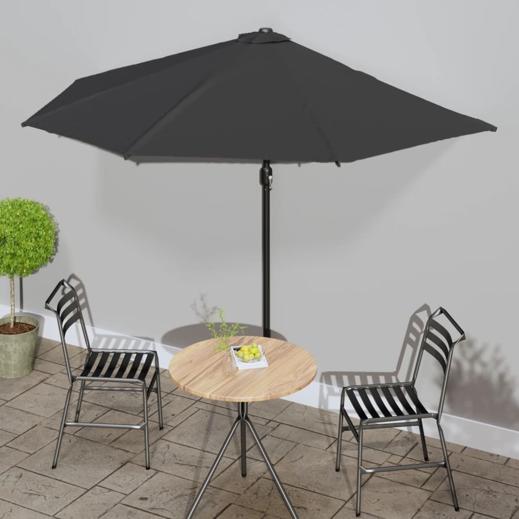 Balkon-Sonnenschirm Alu-Mast Schwarz 300x155x223cm Halbrund