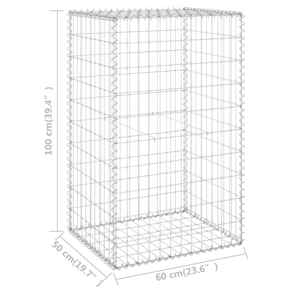 Gabionenwand mit Abdeckung Verzinkter Stahl 60x50x100 cm