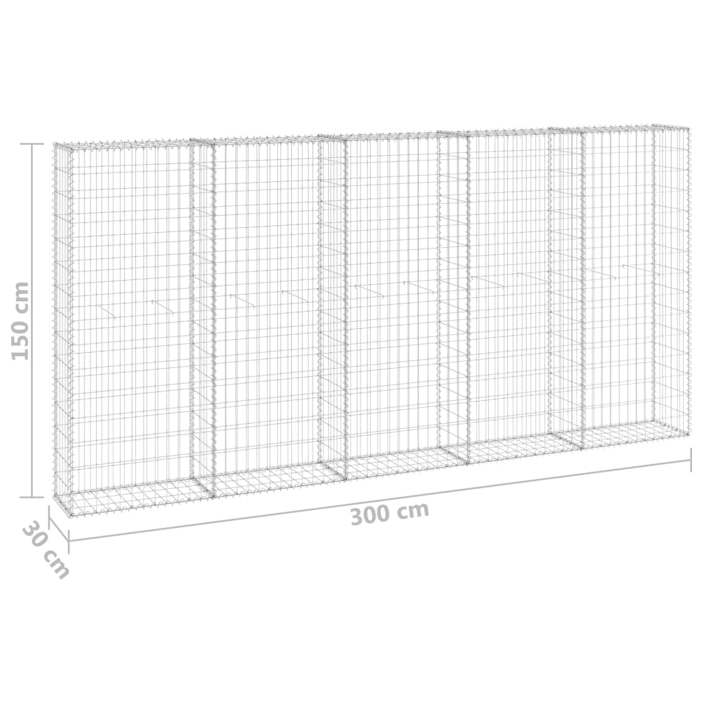 Gabionenwand mit Abdeckung Verzinkter Stahl 300x30x150 cm