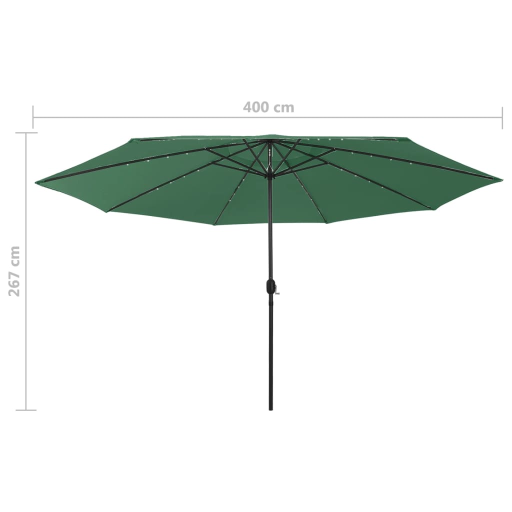 Sonnenschirm mit LED-Leuchten und Metallmast 400 cm Grün