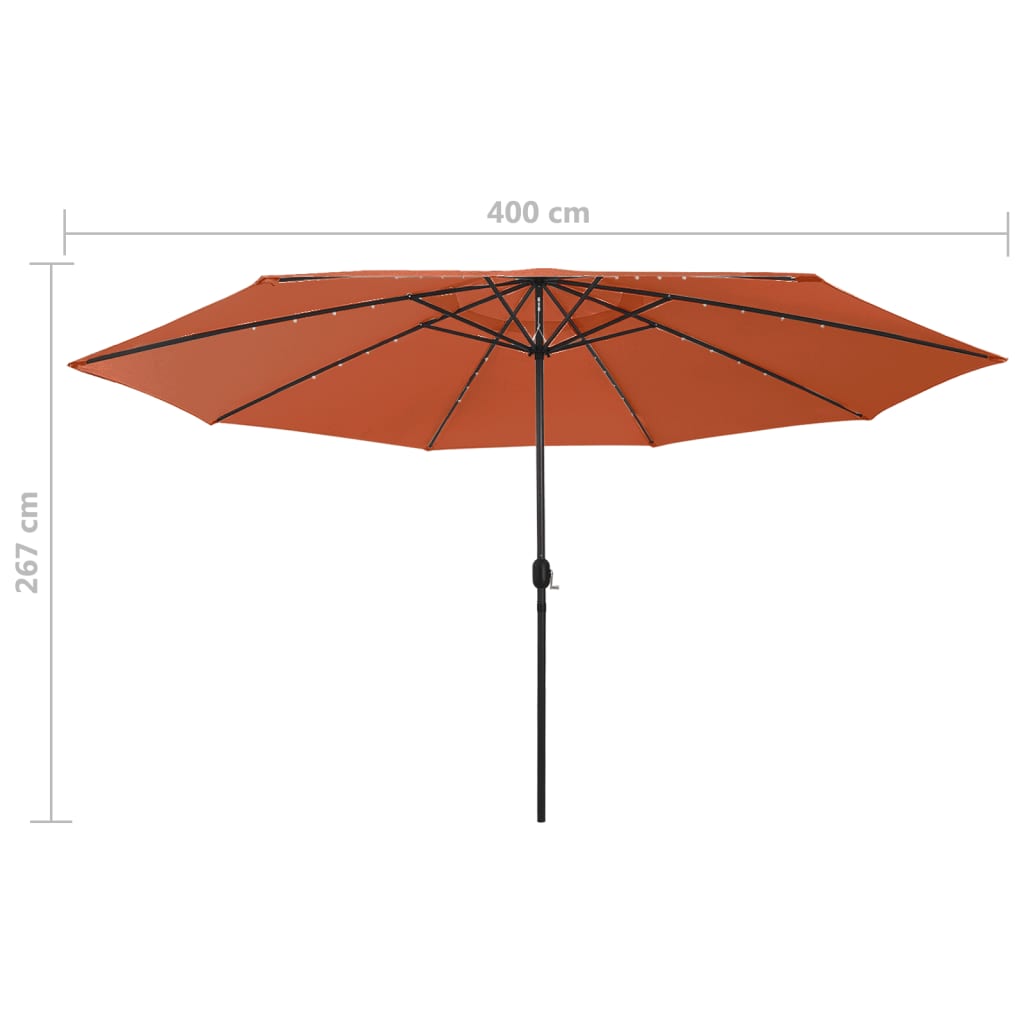 Sonnenschirm mit LED-Leuchten und Metallmast 400 cm Terrakotta